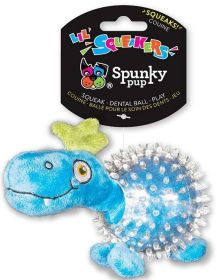 Spunky Pup Lil Squeakers Dino In Clear Spiky Ball Dog Toy Assorted Colors