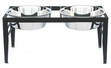 "Chariot Double Elevated Dog Bowl" by PetsStop - Medium/Black