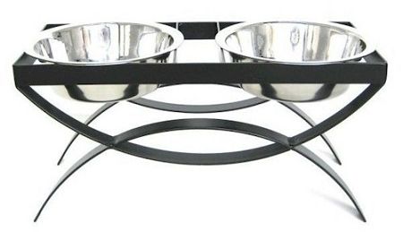 SeeSaw "Double Elevated Dog Bowl" by PetsSpot - Small/Black