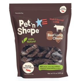 Roasted Pet 'n Shape Natural Beef Lung Chunx Dog Treats - Sizzling Bacon Flavor (size-5: 1lb Bag)