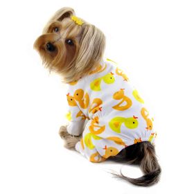 Knit Cotton Pajamas by Klippo Pet with Yellow Ducky - White (size 6: XSmall)