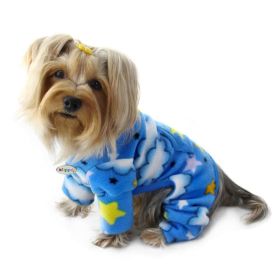 "Turtleneck Pajamas" by Klippo Pet Stars and Clouds Fleece - Blue (size 6: XSmall)