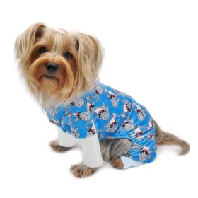 klippo Pet Ultra Soft Plush Minky Silly Sharks Pajamas - Blue (size 6: XSmall)