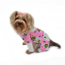 Klippo Pet Ultra Soft Plush Minky Bumblebee & Flower Pajamas - Pink (size 6: XSmall)