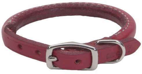 Coastal's Circle T Oak Tanned Leather Round Dog Collar - Red Top  Leather (Size-3: 12 " Neck)