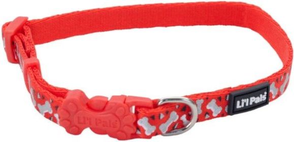 Li'L Pals Reflective Collar Smaller Sizes - Red with Bones (Size-3: 6-8"L x 3/8"W)