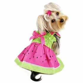 "Watermelon Sundress" by Klippo Pet  with Large D-ring Pink-Lime (size 6: XSmall)