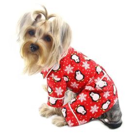 Dog Flannel  PJ with 2 Pockets Penguins & Snowflake Design by Klippo Pet - (Red) (size 6: XSmall)