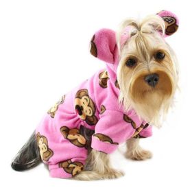 Adorable Silly Monkey Fleece Dog Pajamas by Klippo Pet - Bodysuit with Hood (size 6: XSmall)