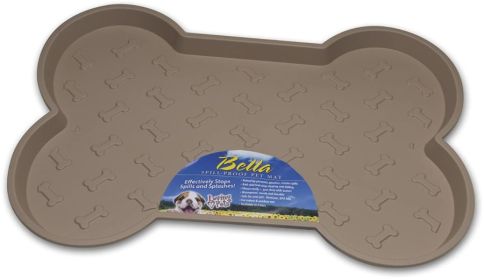 Loving Pets Bella Spill-Proof Dog Mat With Embossed Bone Surface - Tan Anti Skid (Size-3: Small (18.25"L x 13.25"W))