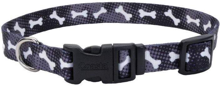 Coastal Pet Styles Nylon Adjustable "Dog Collar Black Bones"