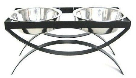 "PetsStop SeeSaw Double Elevated Dog Bowl" - Medium/Black