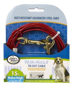 Four Paws Walk-About Tie-Out Cable Medium Weight for Dogs up to 50 lbs (size 6: 15' Long)