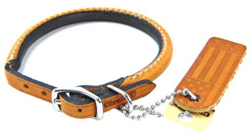 Coastal Pets Oak Tanned Circle T Leather Round Collar - Tan Will not Mat Hair (Size-3: 12" Neck)