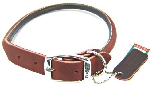 English Top Grain Circle T Latigo Leather Round Collar For  Long Haired Dogs (Size-3: 22" Long x 1" Wide)