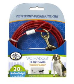 Four Paws Walk-About Tie-Out Cable Heavy Weight for Dogs up to 100 lbs (size 6: 20' Long)