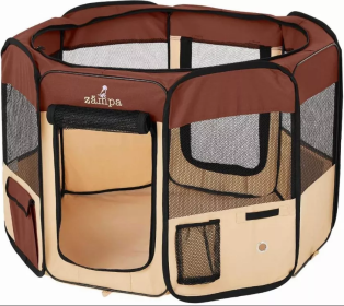 Zampa Portable Foldable Pet playpen Exercise Pen Kennel + Carrying Case Brown (size-5: Large (61"x61"x30"))