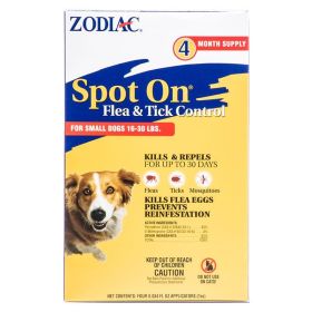 Zodiac Spot on Flea & Tick Controller for Dogs (Size-3: Small Dogs 16-30 lbs (4 Pack))