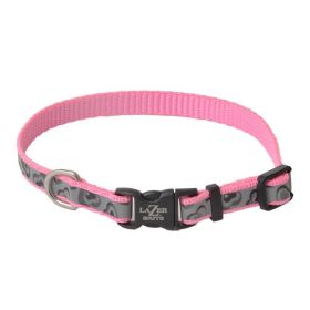 Lazer Brite Pink Hearts Reflective Adjustable Dog Collar (Size-3: 8"-12" Long x 3/8" Wide)