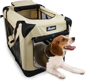 Soft Pet Crates Kennel by JESPET (size-5: Beige (30"L x 21"W x 23"H))