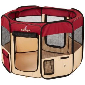 Zampa Portable Foldable Pet Playpen Exercise Pen + Carrying Case - Red (size-4: Small)