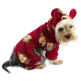 Adorable Silly Monkey Fleece Dog Pajamas/Bodysuit with Hood - Burgundy (size 6: XSmall)