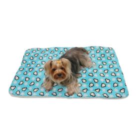 Klippo Pet Penguins & Snowflakes Flannel/Ultra-Plush Blanket With Two Pockets (Color: Turquoise)