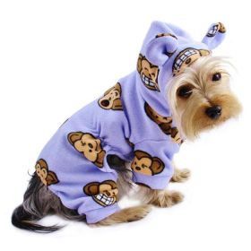 Adorable Silly Monkey Fleece Dog Pajamas/Bodysuit with Hood - Lavender (size 6: XSmall)