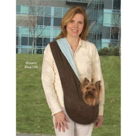 "ESC Reversible Sling Pet Carrier" by East Side Collection Loops Over Shoulder (Color: Brown-Blue)