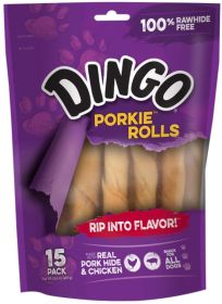 Dingo Porkie Rolls for Dogs Rawhide Free (size-4: 15 Count)