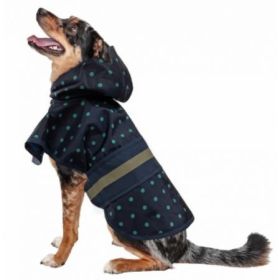 Fashion Pet Polka Dot Dog Raincoat with Matching Hood - Navy (size 6: Large)