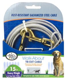 Dog Tie Out Cable by Four Paws - Heavy Weight (Size-3: 15' long (3 count))