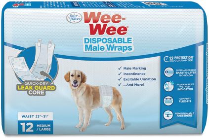 "Dog Male Wraps" by Four Paws (size 6: Medium/Large - 12 count - waist 23" - 31")