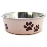 Loving Pets Stainless Steel & Light Pink Dish with Rubber Base (Size-3: Small - 5.5" Diameter)